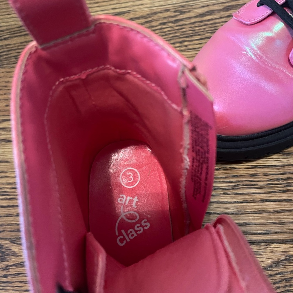 Pink Holographic Kids Combat Boots with Black Soles - Picture 3 of 3